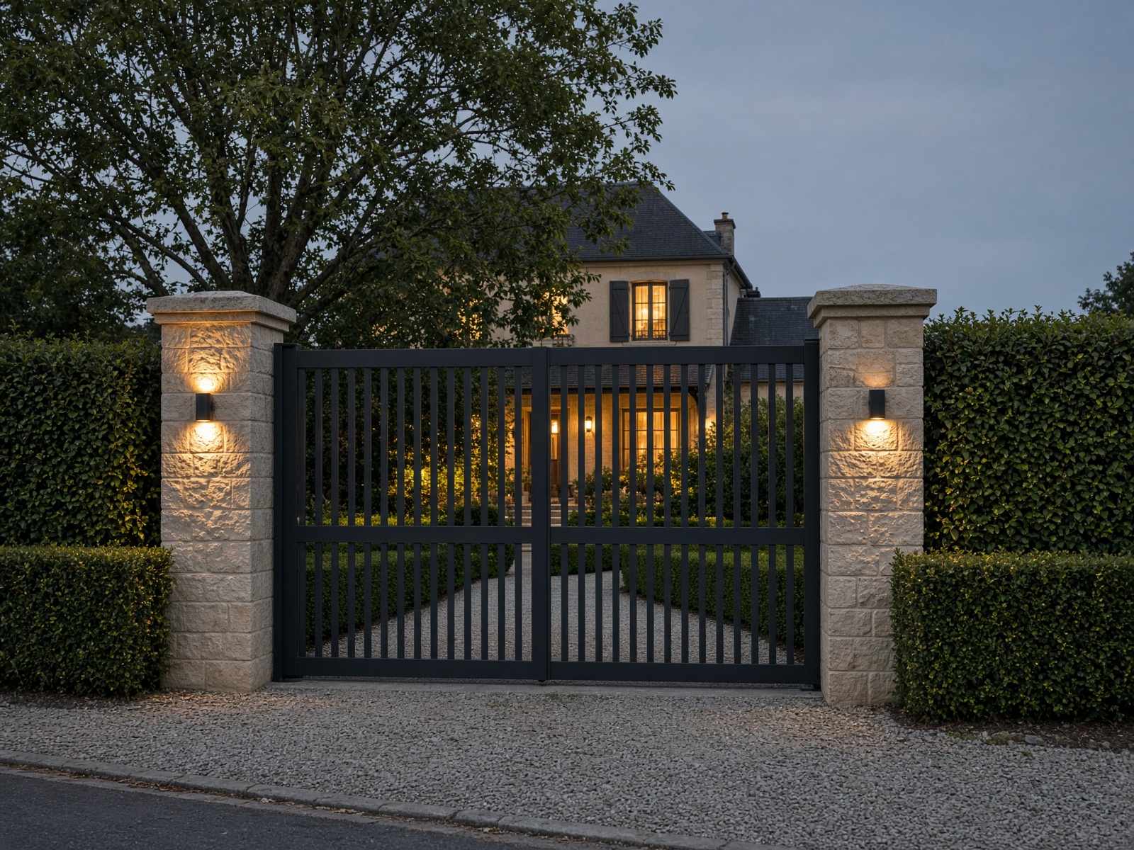 Portail coulissant aluminium anthracite à l’entrée d’une propriété